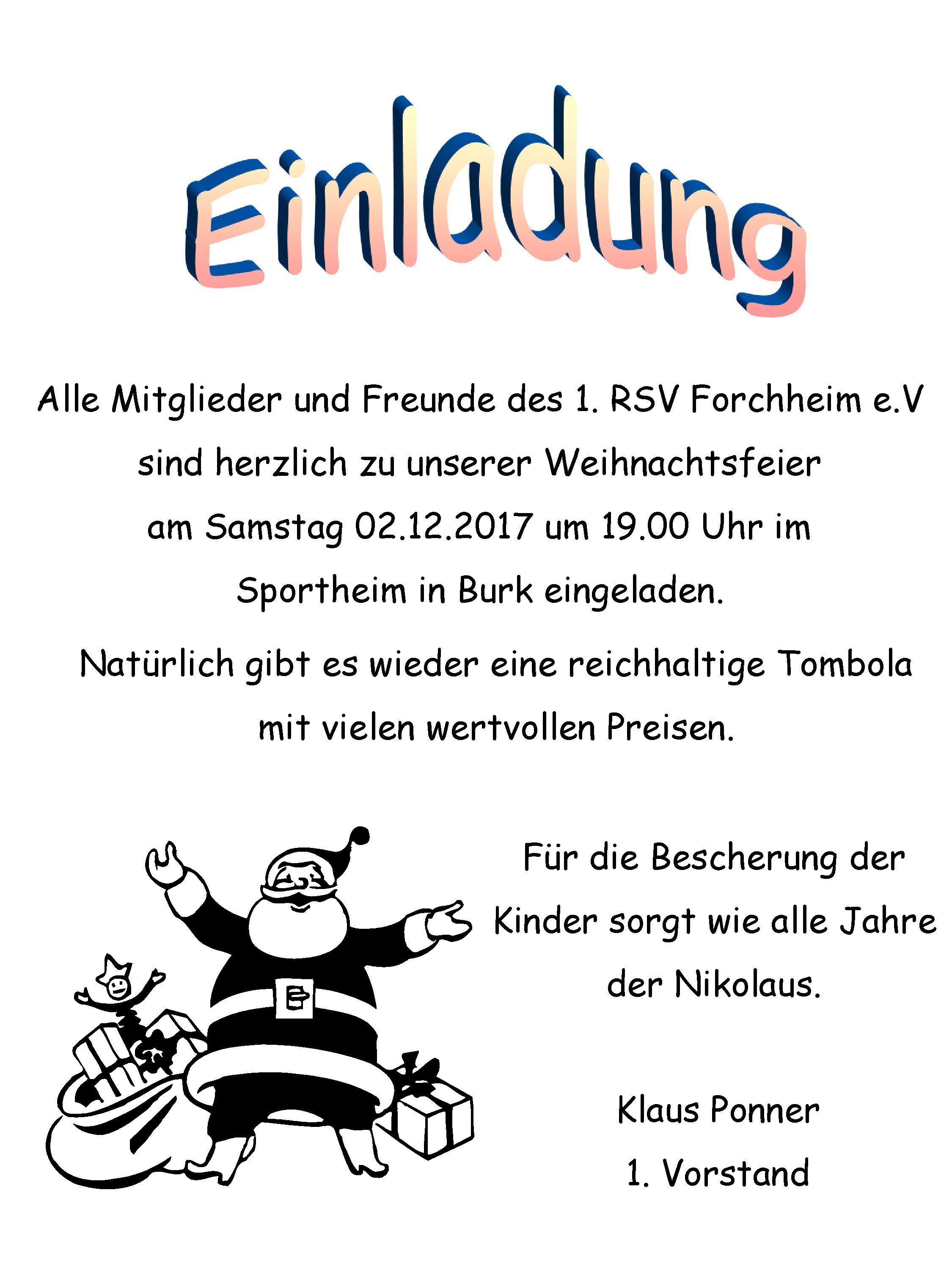 Einladung zur Weihnachtsfeier 2017